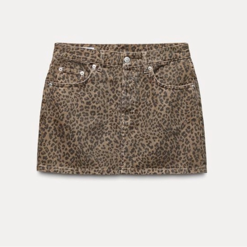 Zara Leopard Print Denim Mini Skirt